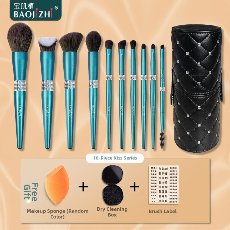 Σετ 12 πινέλων μακιγιάζ με συνθετικές τρίχες, ξύλινες λαβές, μακριές λαβές, σε κουτί