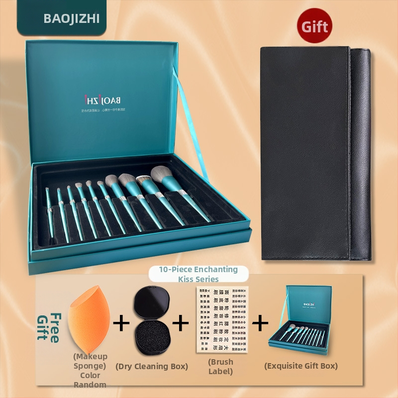 Σετ 12 πινέλων μακιγιάζ με συνθετικές τρίχες, ξύλινες λαβές, μακριές λαβές, σε κουτί