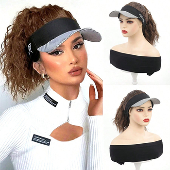 Rabbit Wei Beauty AT152 Kepurės-parūka su įmontuotu saulės skydeliu, natūralus stilius, aukštos temperatūros pluoštai, vidutinio ilgio iki ilgo, moterims, be perm ar dažymo