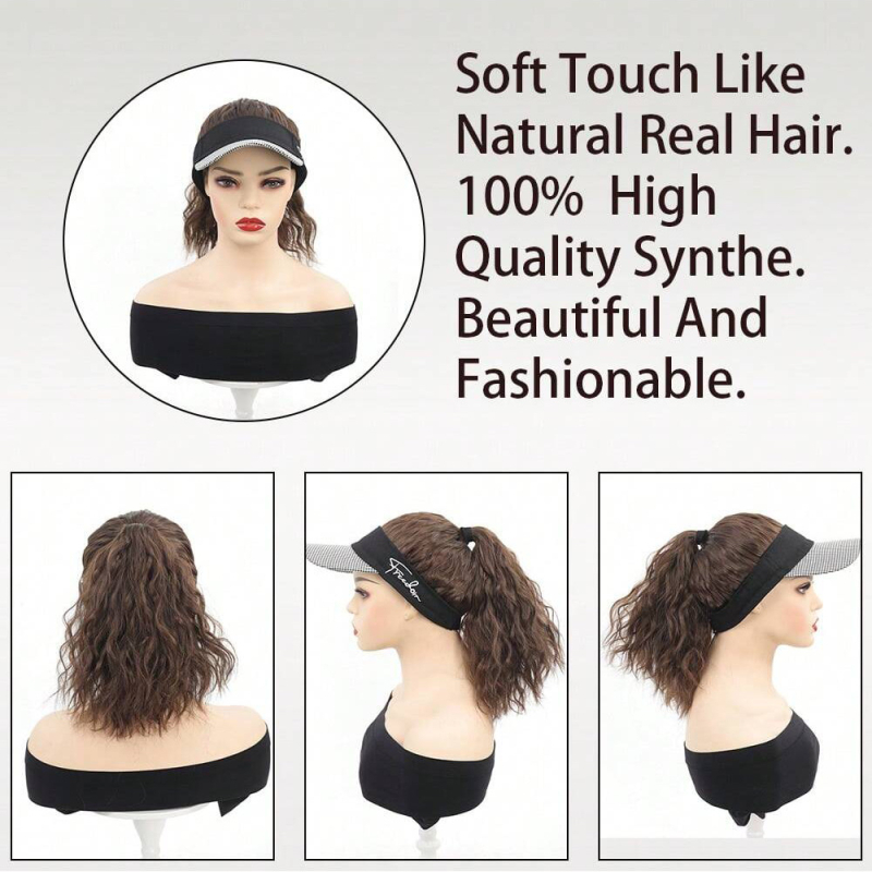 Rabbit Wei Beauty AT152 Kepurės-parūka su įmontuotu saulės skydeliu, natūralus stilius, aukštos temperatūros pluoštai, vidutinio ilgio iki ilgo, moterims, be perm ar dažymo