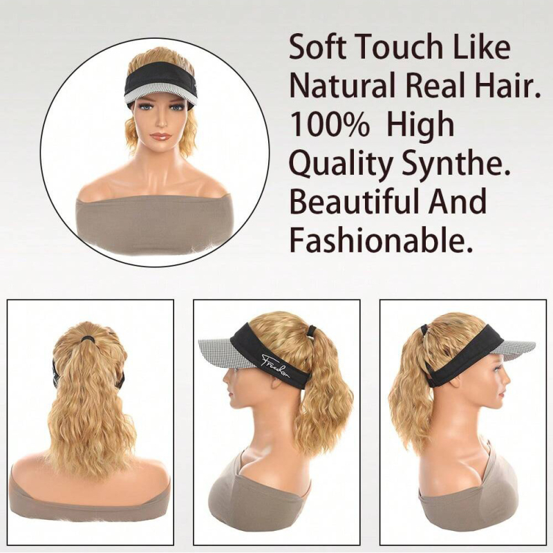 Rabbit Wei Beauty AT152 Kepurės-parūka su įmontuotu saulės skydeliu, natūralus stilius, aukštos temperatūros pluoštai, vidutinio ilgio iki ilgo, moterims, be perm ar dažymo