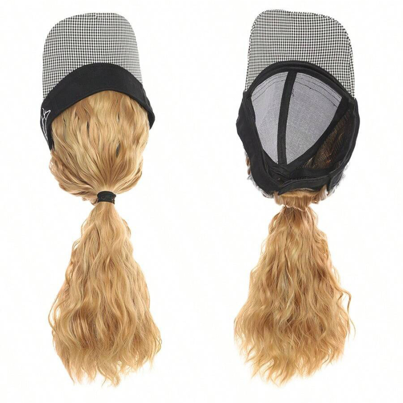 Rabbit Wei Beauty AT152 Kepurės-parūka su įmontuotu saulės skydeliu, natūralus stilius, aukštos temperatūros pluoštai, vidutinio ilgio iki ilgo, moterims, be perm ar dažymo