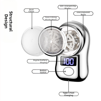 Ανδρικό ηλεκτρικό ξυράφι, συμπαγές και κατάλληλο για ταξίδια, περιστρεφόμενη κεφαλή με τρία λεπίδια, φόρτιση Type-C, έξυπνη ψηφιακή οθόνη, κεφαλή που αφαιρείται και πλένεται