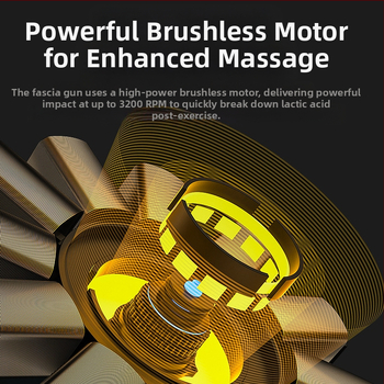 Mini masažni pištolj za fascije s brushless motorom, duboko opuštanje mišića, 4 nastavka, 1800–3200 rpm, 4 postavke, ugrađena baterija >12 h, niska buka 36–45 dB