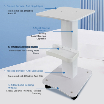 Stacionārs kosmētikas instrumentu trolis komerciālām salonām ar pamata uzglabāšanas plauktu, IPX0, bez iebūvētas baterijas
