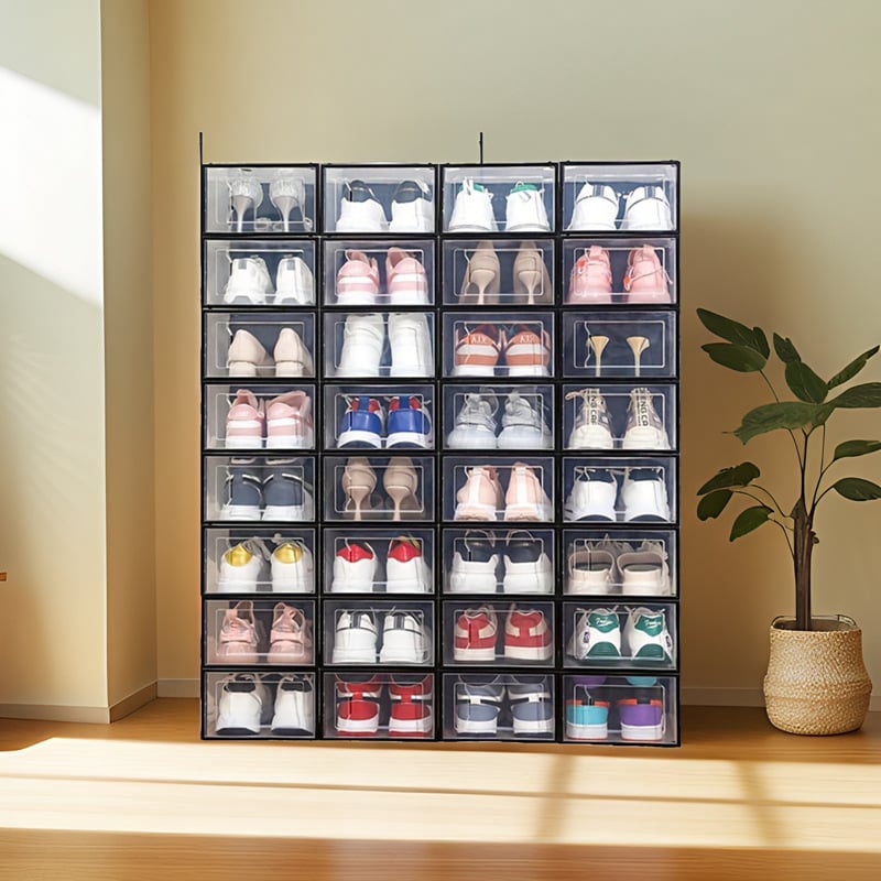 Cutie de depozitare pentru pantofi, pliabilă, transparentă, anti-praf (din PP plastic)