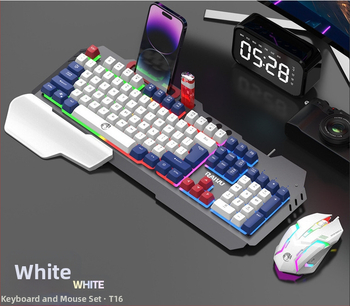 RAIKU T16 Метален комплект клавиатура и мишка за игри, жично USB свързване, 1000dpi