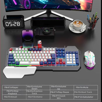 RAIKU T16 Метален комплект клавиатура и мишка за игри, жично USB свързване, 1000dpi