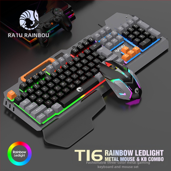 RAIKU T16 Метален комплект клавиатура и мишка за игри, жично USB свързване, 1000dpi