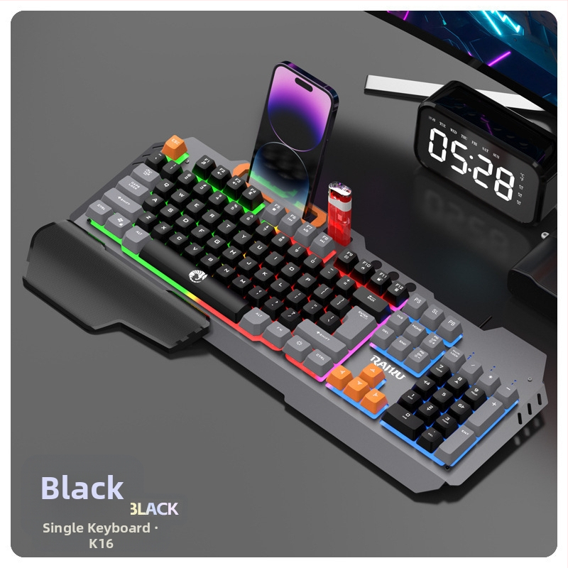 RAIKU T16 Метален комплект клавиатура и мишка за игри, жично USB свързване, 1000dpi
