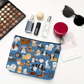 Τσαντάκι μακιγιάζ με τύπωμα σκύλου (κουτάβι), με χερούλι χειρός, πολυεστέρας, αδιάβροχο, για γυναίκες, καθημερινή χρήση