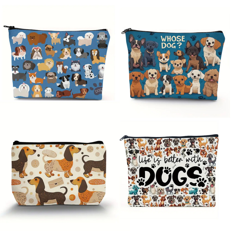 Sminktáska kölyökkutyás mintával, kézi fogantyúval, poliészter, vízálló, nőknek, mindennapi használatra