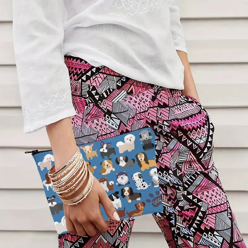 Sminktáska kölyökkutyás mintával, kézi fogantyúval, poliészter, vízálló, nőknek, mindennapi használatra