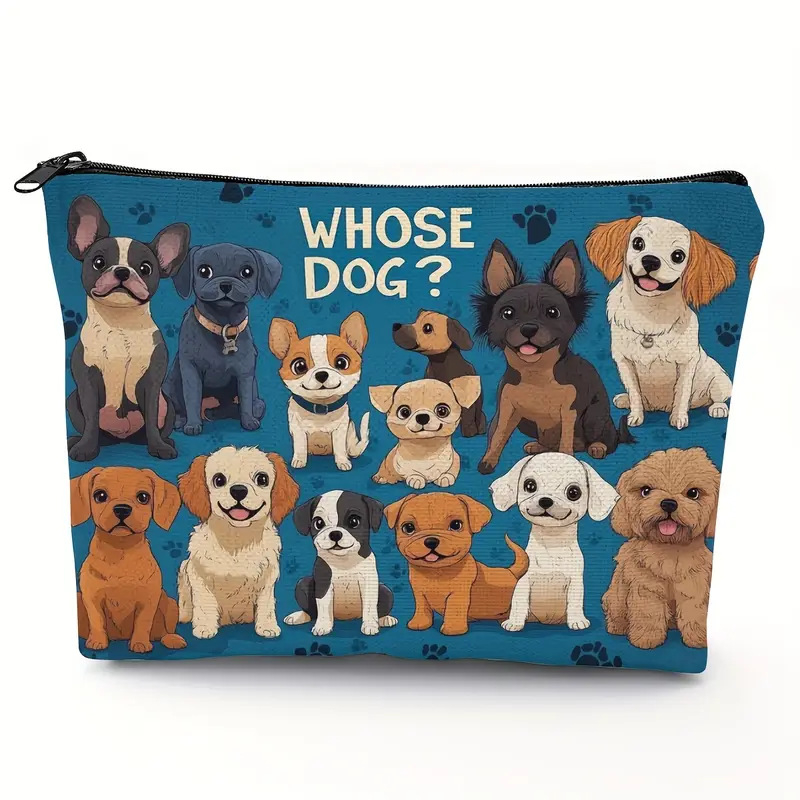 Sminktáska kölyökkutyás mintával, kézi fogantyúval, poliészter, vízálló, nőknek, mindennapi használatra