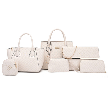 Γυναικεία εξαμελής συλλογή τσαντών από PU ύφασμα, πλεκτό στυλ, σχήμα κουβά, δρόμος στυλ, φερμουάρ, εσωτερικές θήκες