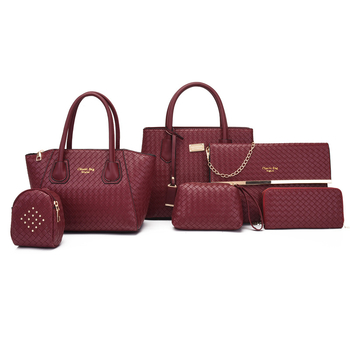 Γυναικεία εξαμελής συλλογή τσαντών από PU ύφασμα, πλεκτό στυλ, σχήμα κουβά, δρόμος στυλ, φερμουάρ, εσωτερικές θήκες