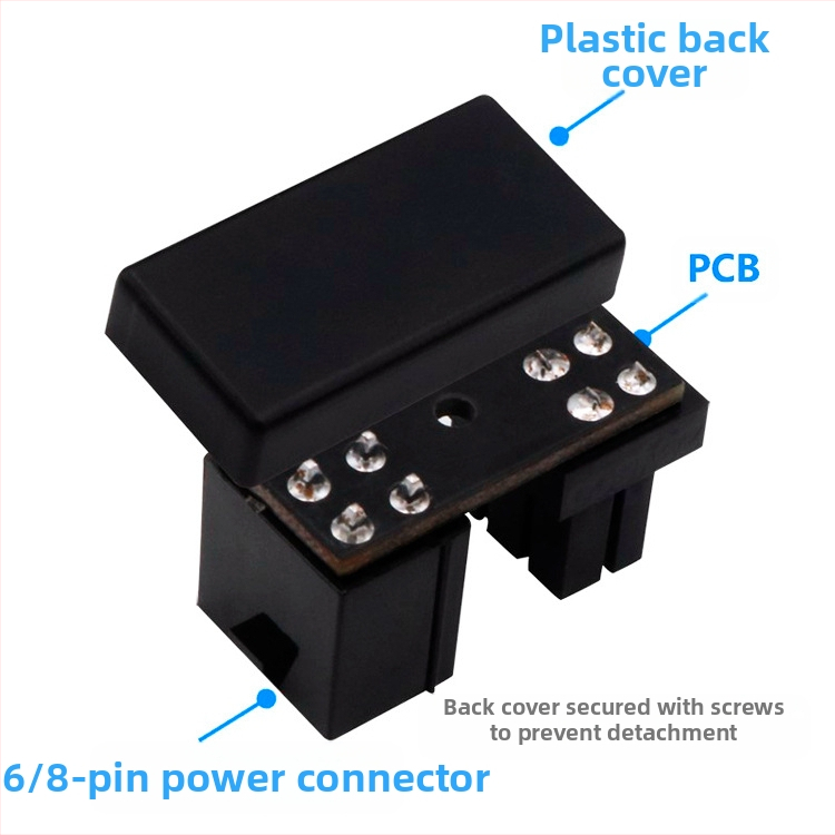 GPU конектор за захранване с 180° завой ATX 6PIN/8PIN, Moonlight модел, ABS материал, антихлъзгащ дизайн