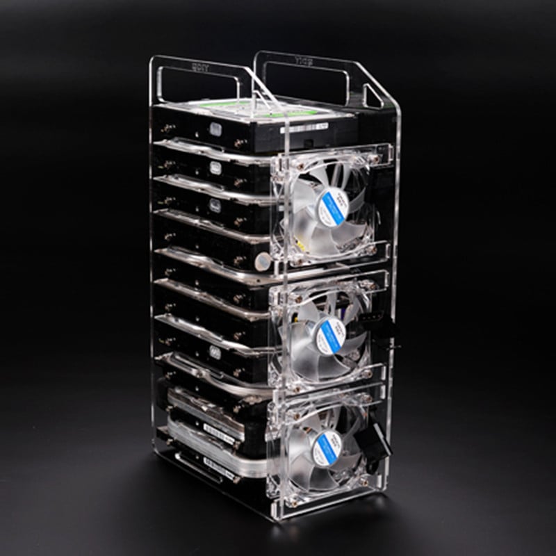 Ακρυλικός επιτραπέζιος εξωτερικός κλωβός HDD με διαφανές περίβλημα και ταψί