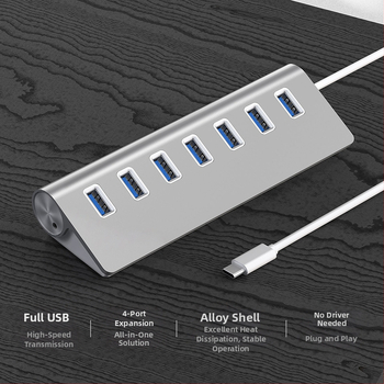 7-port USB 3.0 hub su DC maitinimo jungtimi | USB 3.0 sąsaja | perdavimo greitis 5 Gbps | 30 cm kabelis