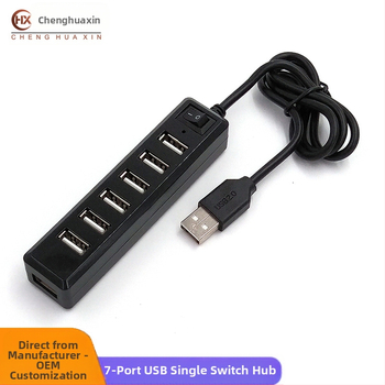 7-portų USB 2.0 hubas su pagrindiniu jungikliu, 60 cm kabelis, be išorinio maitinimo, LED indikatoriai