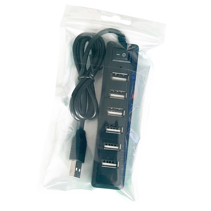 7-portų USB 2.0 hubas su pagrindiniu jungikliu, 60 cm kabelis, be išorinio maitinimo, LED indikatoriai