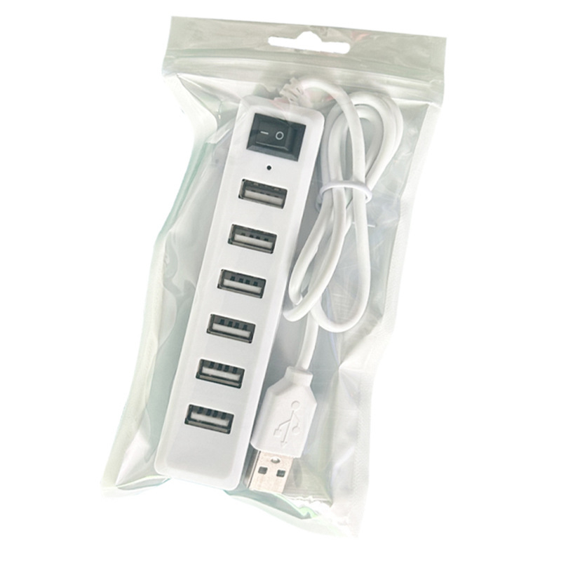 7-portų USB 2.0 hubas su pagrindiniu jungikliu, 60 cm kabelis, be išorinio maitinimo, LED indikatoriai