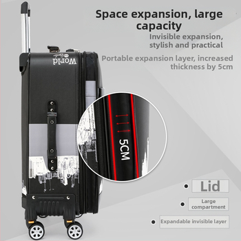 Ανδρική αποσκευή σε κορεατικό στυλ, PU υλικό, φερμουάρ, αδιάβροχη, κλειδαριά με κωδικό, κυκλικοί τροχοί