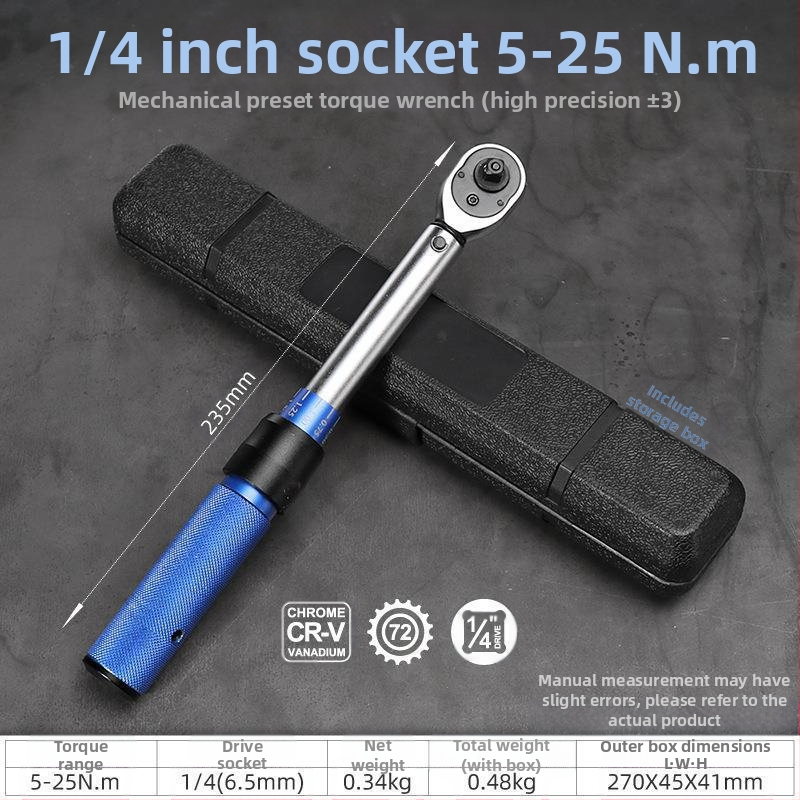 Регулируем динамометричен ключ с лека дръжка, корпус от хром-ванадий стомана, прецизност ±3%, за завиване на свещи в автомобили и мотори