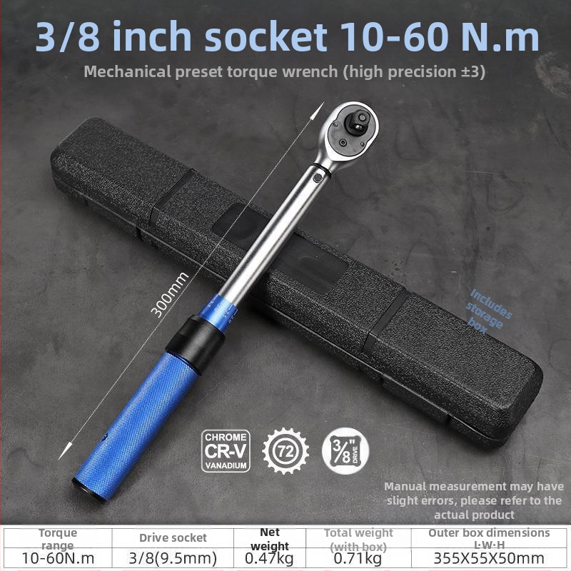 Регулируем динамометричен ключ с лека дръжка, корпус от хром-ванадий стомана, прецизност ±3%, за завиване на свещи в автомобили и мотори