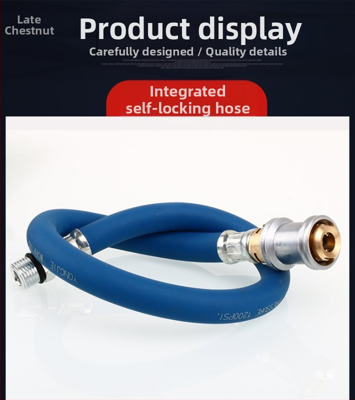 Автомобилен щуцер за клапан на гума със самозаключваща се дюза, надуваща тръба, манометър за налягането на гумата и удълнител за въздух