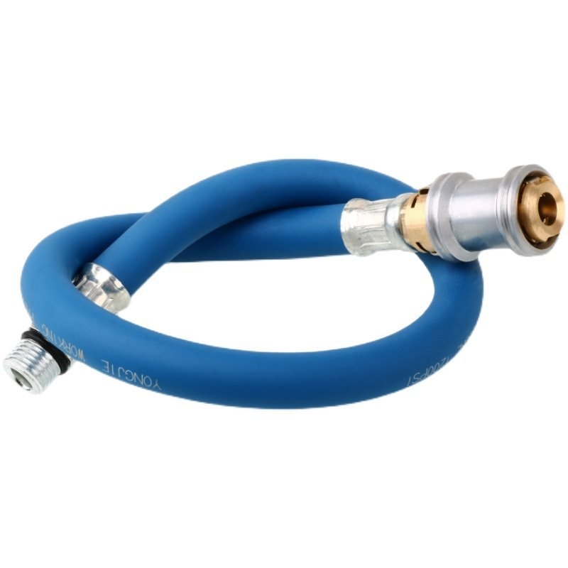 Автомобилен щуцер за клапан на гума със самозаключваща се дюза, надуваща тръба, манометър за налягането на гумата и удълнител за въздух