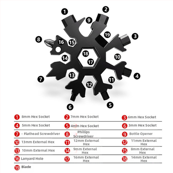 CQ Многофункционален снежинка ключ - преносим ръчен инструмент с шестостенна глава и високовъглеродна стомана