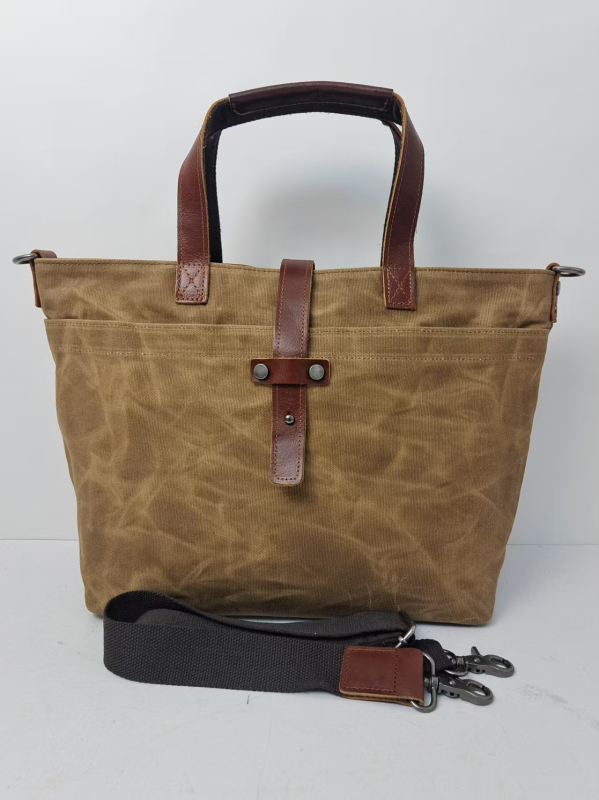 Olajos viaszos vászontáska – koreai stílusú, uniszex, egyszerű kézi/válltáska, plisírozott részletek, casual vintage dizájn