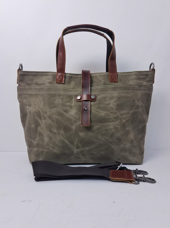 Olajos viaszos vászontáska – koreai stílusú, uniszex, egyszerű kézi/válltáska, plisírozott részletek, casual vintage dizájn