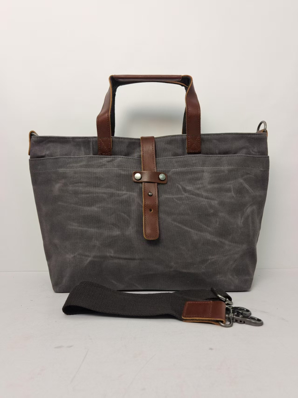 Olajos viaszos vászontáska – koreai stílusú, uniszex, egyszerű kézi/válltáska, plisírozott részletek, casual vintage dizájn