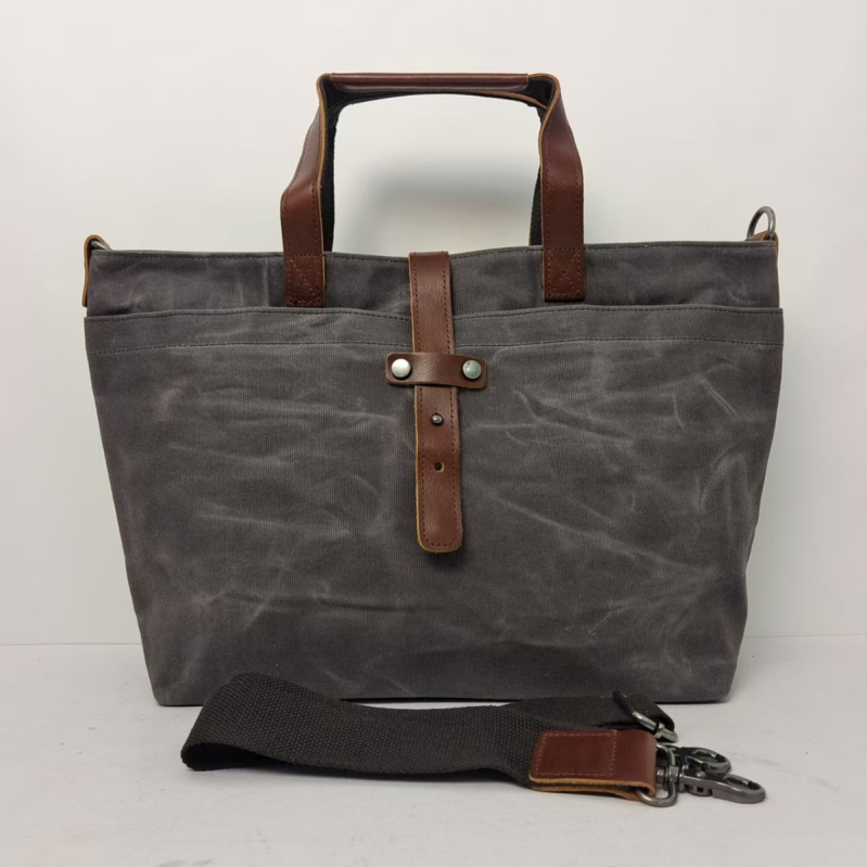 Olajos viaszos vászontáska – koreai stílusú, uniszex, egyszerű kézi/válltáska, plisírozott részletek, casual vintage dizájn