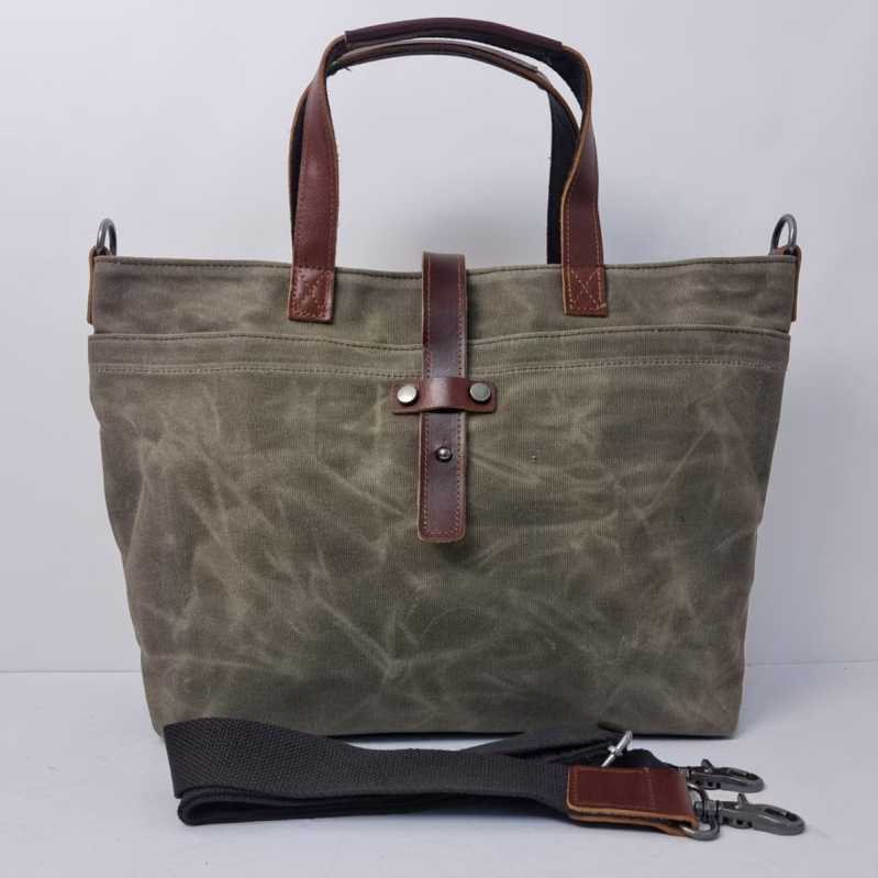 Olajos viaszos vászontáska – koreai stílusú, uniszex, egyszerű kézi/válltáska, plisírozott részletek, casual vintage dizájn