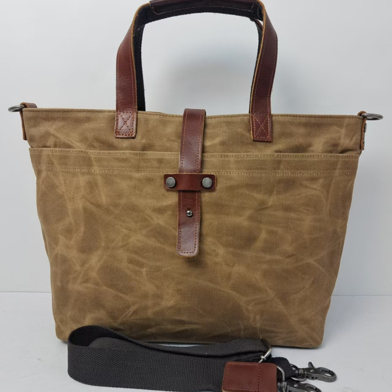 Olajos viaszos vászontáska – koreai stílusú, uniszex, egyszerű kézi/válltáska, plisírozott részletek, casual vintage dizájn