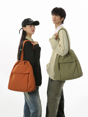 Unisex tote τσάντα από βαμβάκι με κορδόνι, μεγάλη χωρητικότητα, εσωτερική τσέπη με φερμουάρ, επένδυση πολυεστέρα-βαμβάκι