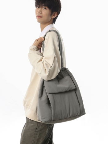 Unisex tote τσάντα από βαμβάκι με κορδόνι, μεγάλη χωρητικότητα, εσωτερική τσέπη με φερμουάρ, επένδυση πολυεστέρα-βαμβάκι