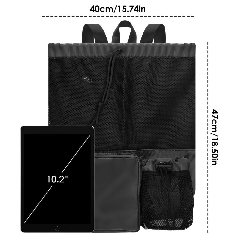 Δικτυωτό σακίδιο με κορδόνι, με τσάντα για παπούτσια και λαβή για γυμναστήριο, παραλία και ταξίδια — Μεταξοτυπία εκτύπωσης