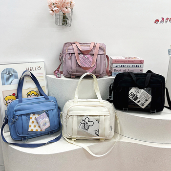 Geantă de umăr din nylon, stil urban minimalist, formă orizontală pătrată, fermoar, buzunar pentru card de identitate