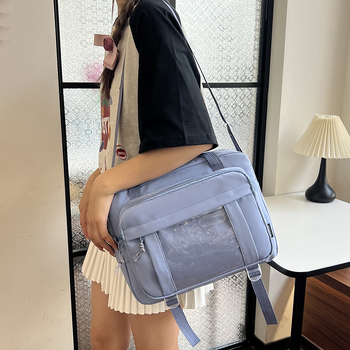 Τσάντα ώμου από νάιλον, αστικός απλός σχεδιασμός, οριζόντια τετράγωνη μορφή, με φερμουάρ, θήκη ταυτότητας