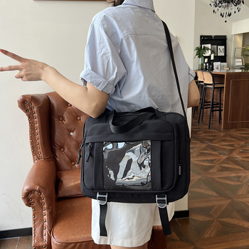 Τσάντα ώμου από νάιλον, αστικός απλός σχεδιασμός, οριζόντια τετράγωνη μορφή, με φερμουάρ, θήκη ταυτότητας