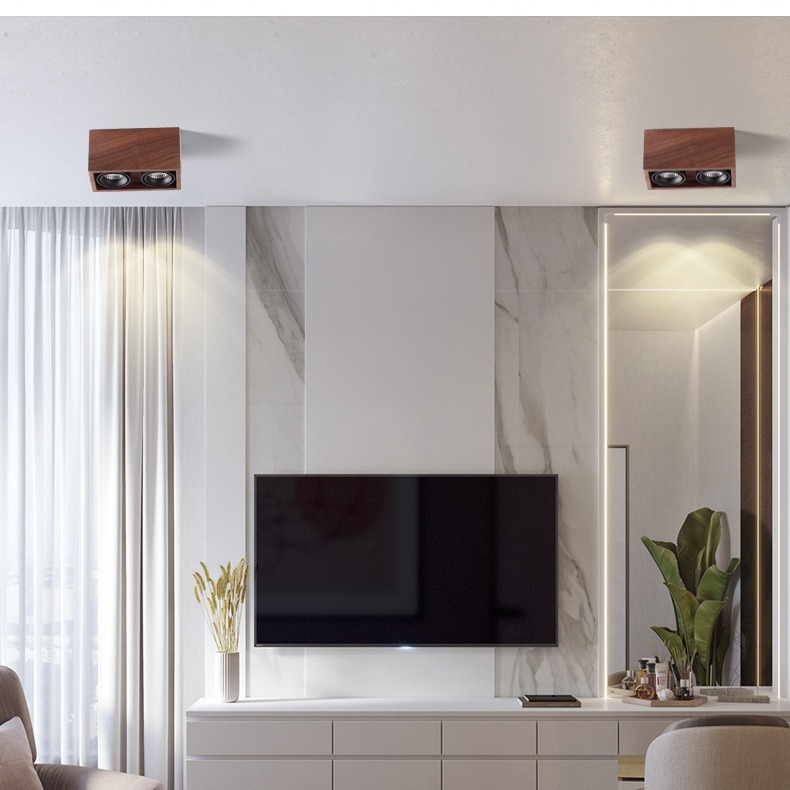 Ξύλινο τετράγωνο LED downlight οροφής, επιφανειακή εγκατάσταση, 220V, 4500K, CRI 80–89