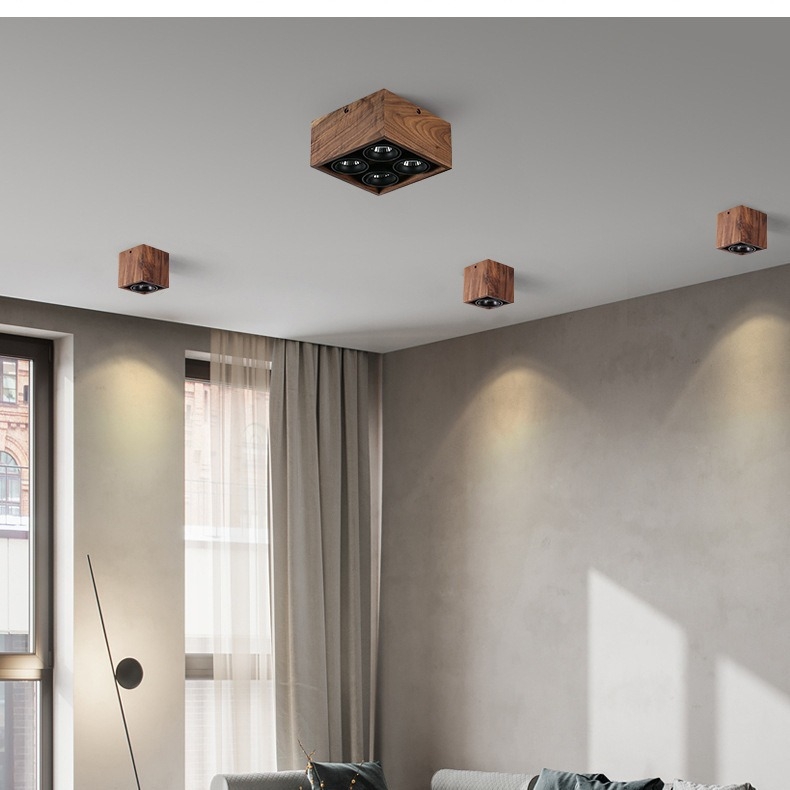 Ξύλινο τετράγωνο LED downlight οροφής, επιφανειακή εγκατάσταση, 220V, 4500K, CRI 80–89