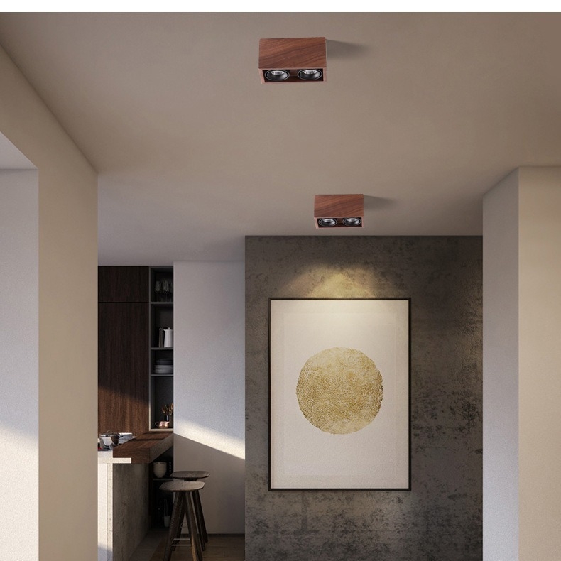 Ξύλινο τετράγωνο LED downlight οροφής, επιφανειακή εγκατάσταση, 220V, 4500K, CRI 80–89