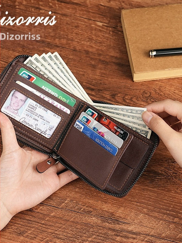 Мъжки портфейл с цип, хоризонтален формат, монетник, разширяем отдел, PU материал