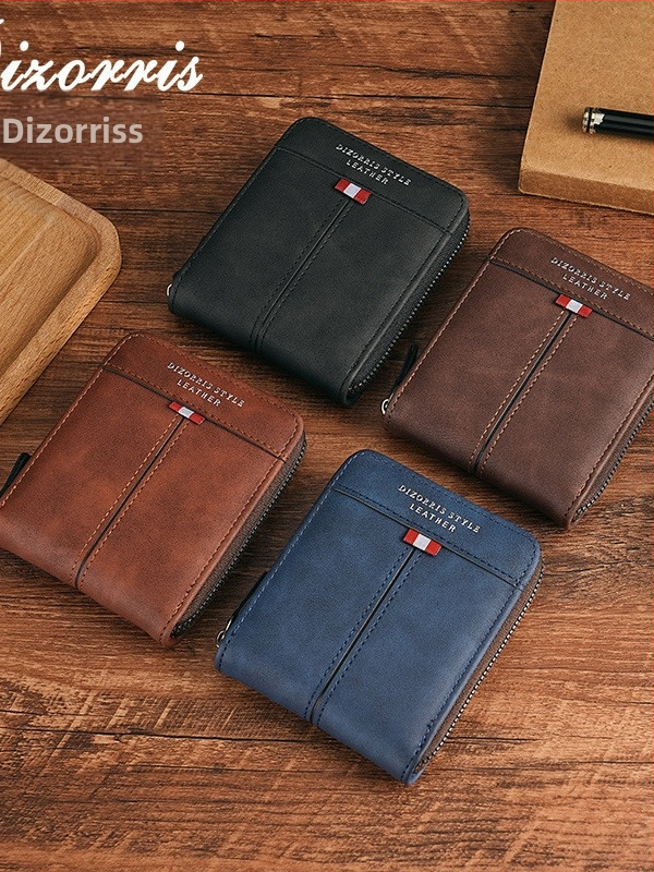 Мъжки портфейл с цип, хоризонтален формат, монетник, разширяем отдел, PU материал