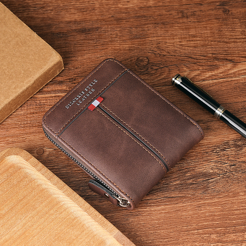 Vyriska piniginė su užtrauktuku, trumpas horizontalaus dizainas, monetų skyrius, išplečiamas skyrius, PU medžiaga